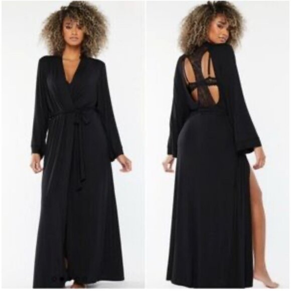 Savage X Fenty S/M Robe Exclusive CLF Racerback Long Sleeve Robe Caviar Black - Picture 2 of 16